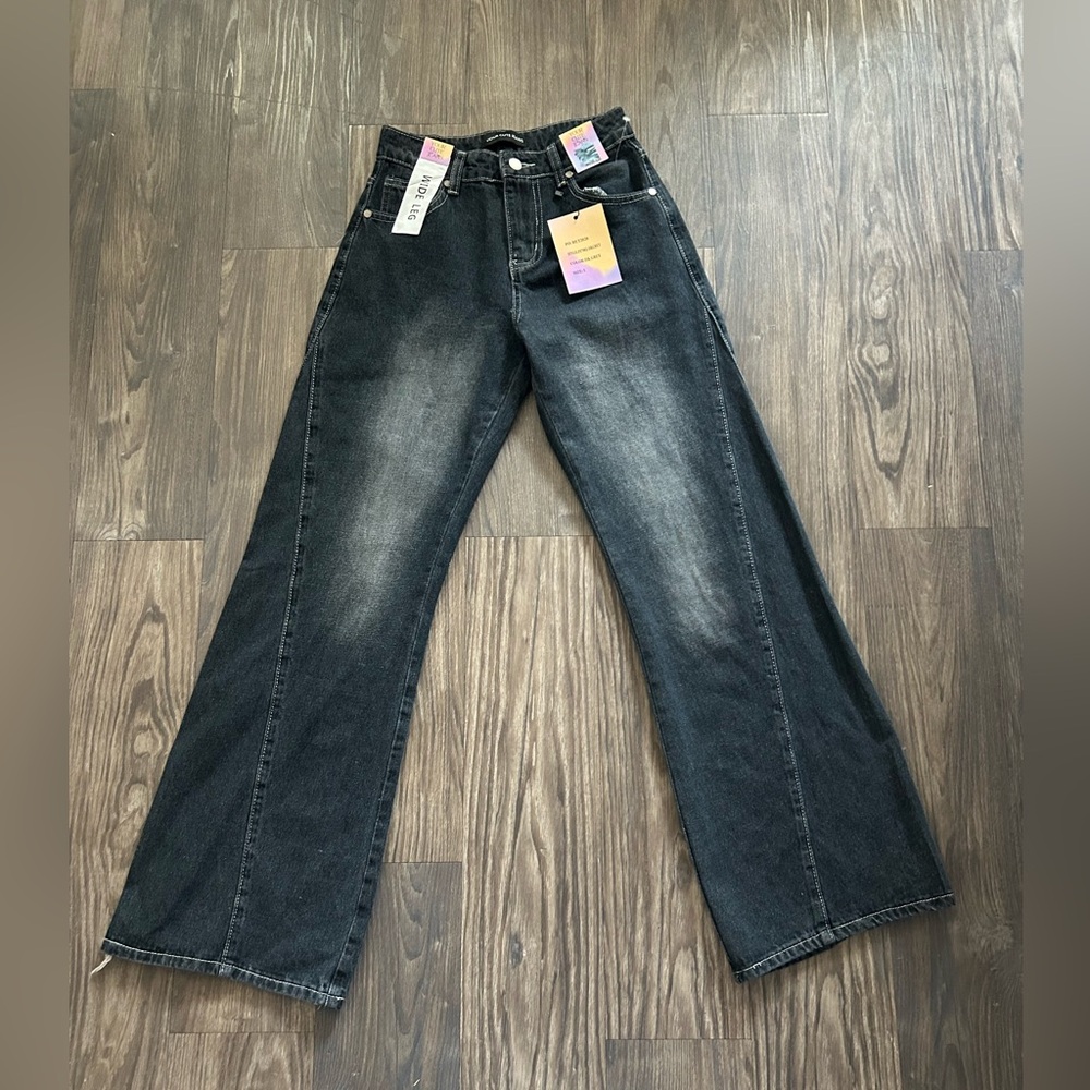 Womens Wide Leg Black Wash Jeans Sz 1